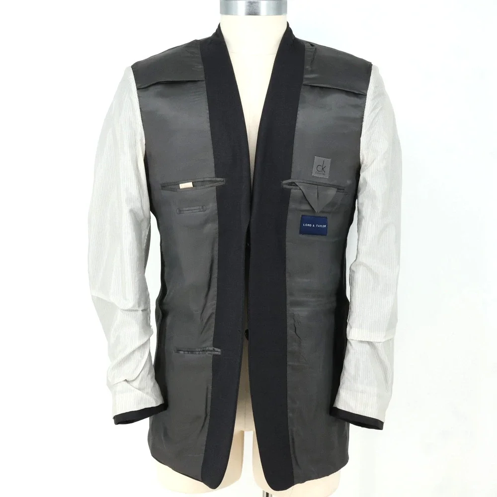 Calvin Klein Sport Coat Mens 40L Dark Gray Wool Jacket Lined Blazer Preppy